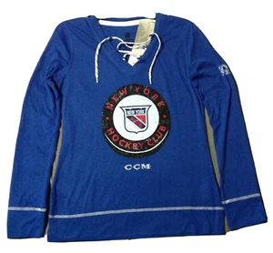 New York Rangers Damen CCM NHL Langarm Oberteil Schnürung Neu mit Etikett offiziell 100 Jahre - Bild 1 von 8