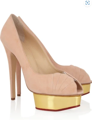 Charlotte Olympia Plataforma Bomba Gamuza Rosa Rubor Dorado Tacón Alto Talla 39 8.5 Foto 1 de 4