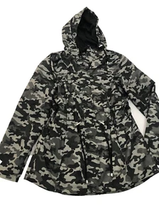 New Directions Jacket Zip Front Wind Breaker Small Hood Camo Green Gray Black - Picture 1 of 11