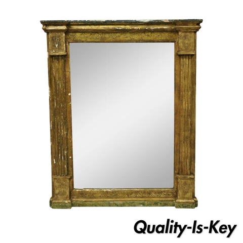 Italian Classical Florentine Giltwood Distressed Gold Looking Glass Wall Mirror Cover