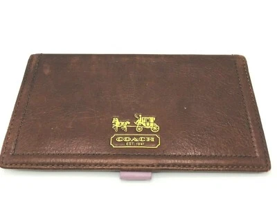 Soporte de cubierta de chequera de cuero Coach vintage marrón y lavanda  Foto 1 de 4