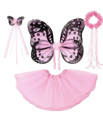 Conjunto de Disfraz de Hadas Tutú Alas Diadema Varita Ligera Niñas Vestir Baile Rosa Foto 1 de 4