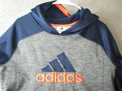 ADIDAS YOUTH BOYS HOODIE SWEATSHIRT GRAY NAVY BLUE ORANGE LARGE 14/16 POLYESTER  - Image 1 of 4