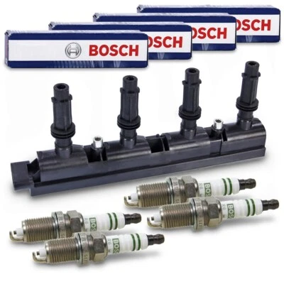 Bobina d'accensione + 4 candele BOSCH per CHEVROLET AVEO OPEL ASTRA CORSA ZAFIRA - Immagine 1 di 4