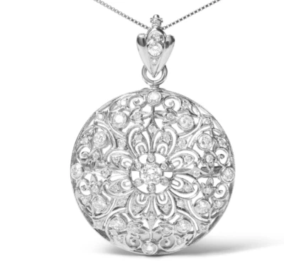 Vintage-Inspired Lab-Created White Diamonds Floral Filigree Circle Women Pendant - Image 1 of 4