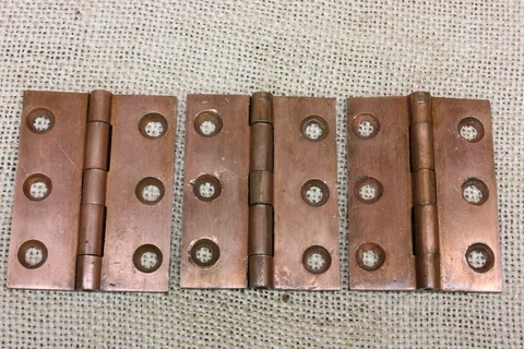 3 Old Cabinet Door Shutter Hinges 1880s 2 1/4 X 1 3/4” Bronze Vintage Cast Brass Cover