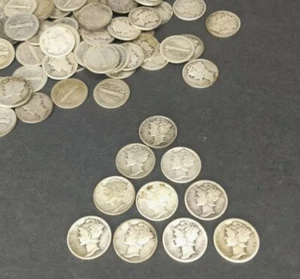 Lotto 10 monete argento USA Mercury Dimes date miste casuali 90% argento circolate - Foto 1 di 4
