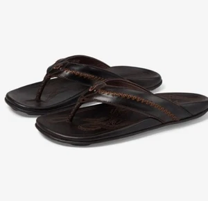 OluKai Mea Ola Dark Java Size US 9 Men's Sandal Flip Flop New With Tags! - Picture 1 of 12