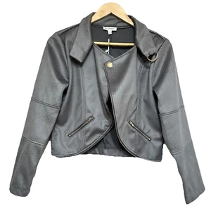 NEW Blu Pepper Faux Suede Snake Print Moto Jacket Womens L Gray Vegan Biker Fall - Picture 1 of 12