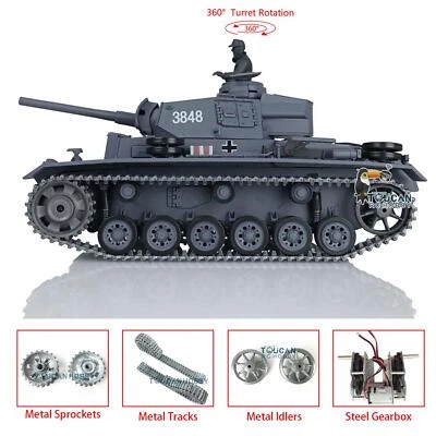 1/16 Scale Henglong 7.0 Upgraded 3848 Panzer III L RTR W/ 360° Turret RC Tank - Image 1 of 4