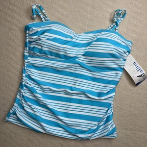 Catalina Womens Swim Tankini Top Size Large 12/14 Teal/White Stripe - Picture 1 of 6