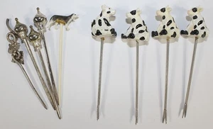 Lot of 9 vintage Hors D'oeuvres Cocktail Picks Cows, Dog, grape leaf & 3 stoli - Picture 1 of 3
