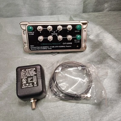 NEW Channel Vision CVT-2/8WB 2x8 Amplified Splitter CATV Cable TV w/ PS - Image 1 of 4