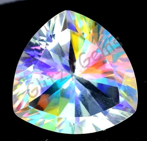 Natural Mystic Quartz Trillion 35.45Ct Rainbow Color Flawless Certified Gemstone - Picture 1 of 7