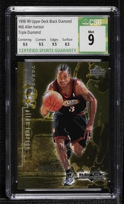1998-99 Upper Deck Black Diamond Triple /1500 Allen Iverson #66 CSG 9 Mint HOF - Image 1 of 2