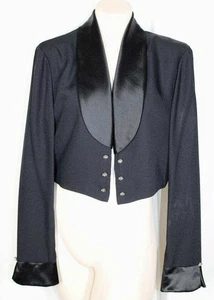 J.R. Nites by Caliendo 10 Elegant Black Open Front Crystal Buttons Short Jacket - Picture 1 of 6