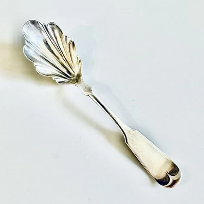 Tipped 1880 Silverplate Sugar Shell Spoon Rogers IS - Image 1 of 4