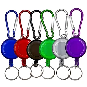 Retractable Key Chain Carabiner Keyring Belt ID Card Holder Badge Safety Coil UK - Picture 1 of 7