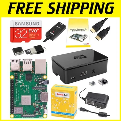 Kit de inicio Raspberry Pi 3 B+ hecho en el Reino Unido estuche negro Foto 1 de 4