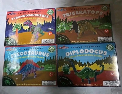 New Complete Set eeBoo 3D Glow-In-The-Dark 4 Dinosaurs & 4 Prehistoric Plants - Image 1 of 4