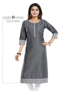 Mujeres Étnico Kurti Túnica Kurta Camisa Gris Seda Bordado Vestido Étnico MM256 - Imagen 1 de 9