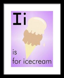 I is for Ice Cream - Art Print Home Decor-  Flashcard (frame not included)