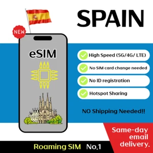 Spain Travel eSIM - 4G, 3 to 30 Days - 300MB/Day, Unlimited - Picture 1 of 6