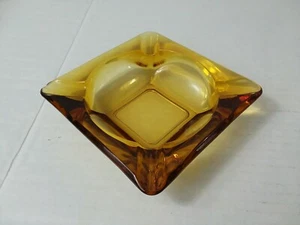 Vintage Large 5 3/4" Square Amber Heavy Glass Ashtray - Picture 1 of 5