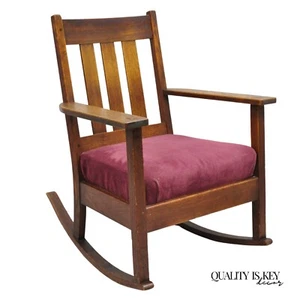 Antique Mission Oak Arts & Crafts Slat Back Stickley Style Rocker Rocking Chair - Picture 1 of 12