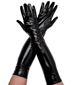 Guanti lunghi sexy in PVC neri Halloween strega gatto demone costume guanti - Foto 1 di 1