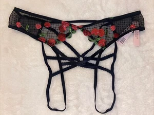 Victoria's Secret Panties Crotchless Panty Sexy Black Strappy Cherries Medium M - Picture 1 of 9