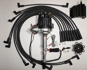CADILLAC 472 500 Small Cap Black HEI Distributor + 50k Coil + Plug Wire USA - Picture 1 of 13