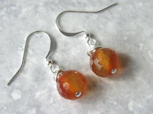 Semi Precious Carnelian Stone Dangle / Drop Silver Plated Hook Earrings (mx40) - Picture 1 of 9