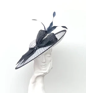 White and Navy Large Wedding Occasion Hatinator - Picture 1 of 4