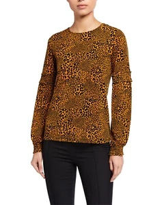 Michael Kors Printed Smocked Sleeve Top Blouse Sz M Long Sleeve NWT MSRP $98 - Picture 1 of 9