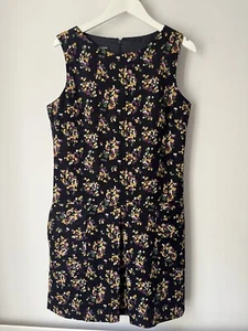 HOBBS Navy Floral Needle Cord Corduroy Dress UK 12 Purple Yellow - Picture 1 of 8