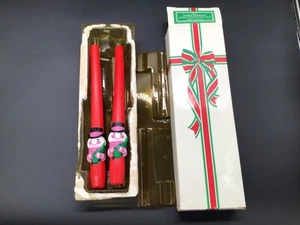 AVON Vintage Christmas Set Of 2 Dapper Snowman Fragranced Taper Candles 10" - Picture 1 of 4