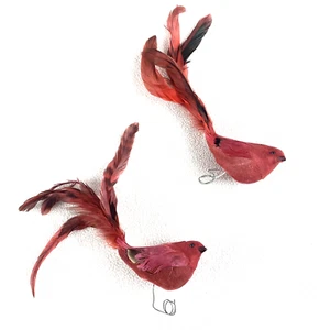2 Vintage Flocked Feathered Cardinal Felt Velvet Red Bird Ornaments Wire - Picture 1 of 5