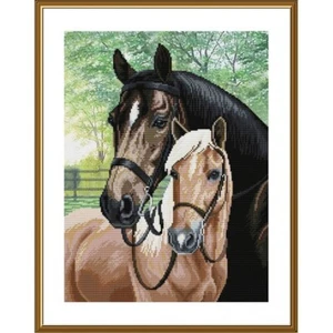 Counted Cross Stitch Kit two HORSE DIY Needlework threads unprinted embroidery - Imagen 1 de 1