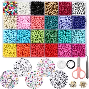 7200Pcs Seed Beads for Friendship Bracelet Kit, 4Mm Glass Bracelet Kit and 300Pc - Picture 1 of 12