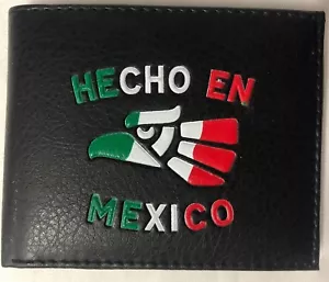 HECHO EN MEXICO Men's Black Leather Bifold Wallet - Picture 1 of 8