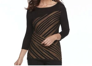 31-1050    NWT Women's DANA BUCHMAN Striped Boatneck Top  Sweater Black Size L - Picture 1 of 2