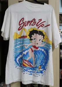 RARE Betty Boop Vntg. Surf's Up 2 Sided T-Shirt Sz XL 1993 King Feat. Turtle Bay - Picture 1 of 3