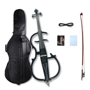 New 4/4 Full Size Electric Cello Solid Wood Ebony Fittings Case Bow Silent - Picture 1 of 12