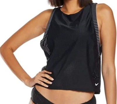 Conjunto de 2 piezas de camiseta sin mangas y bikini recortada de malla deportiva Nike para mujer, negra XS, S, L Foto 1 de 4