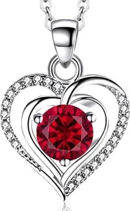 925 Sterling Silver CZ Birthstone Heart Necklace Gifts For Women Her Mother Wife - Picture 1 of 27