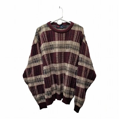 ISLE хлопка бордовый и многоцветный клетку мужчин XL винтажный 1990-х свитер - Изображение 1 из 4