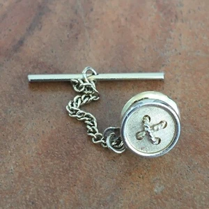 Vintage SWANK Button Tie Tack Pin - Gold Tone - Safety Bar & Chain - Picture 1 of 5