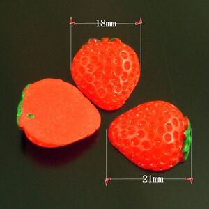 50pcs Resin  Cabochon Red Food Fruit Strawberry Craft Decor Accessories 38530