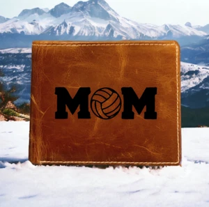 Mom Volleyball Leather Wallet Bifold Premium Quality Buffalo Sports Gift NEW - Picture 1 of 13